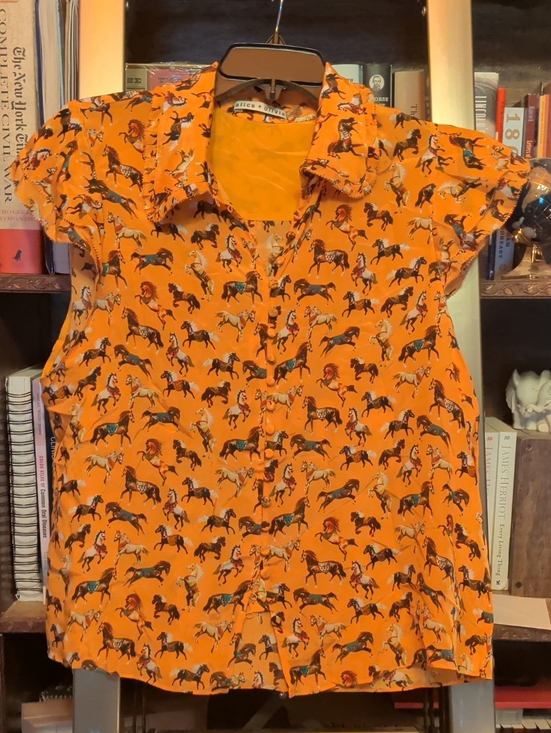 Alice + Olivia Tops - Alice + Olivia Orange Horse Print Short Sleeve Blouse